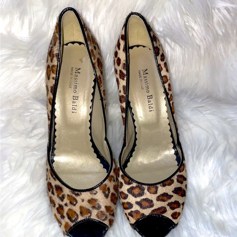 Massimo Baldi peep toe mohair animal print pumps size 8 EUC